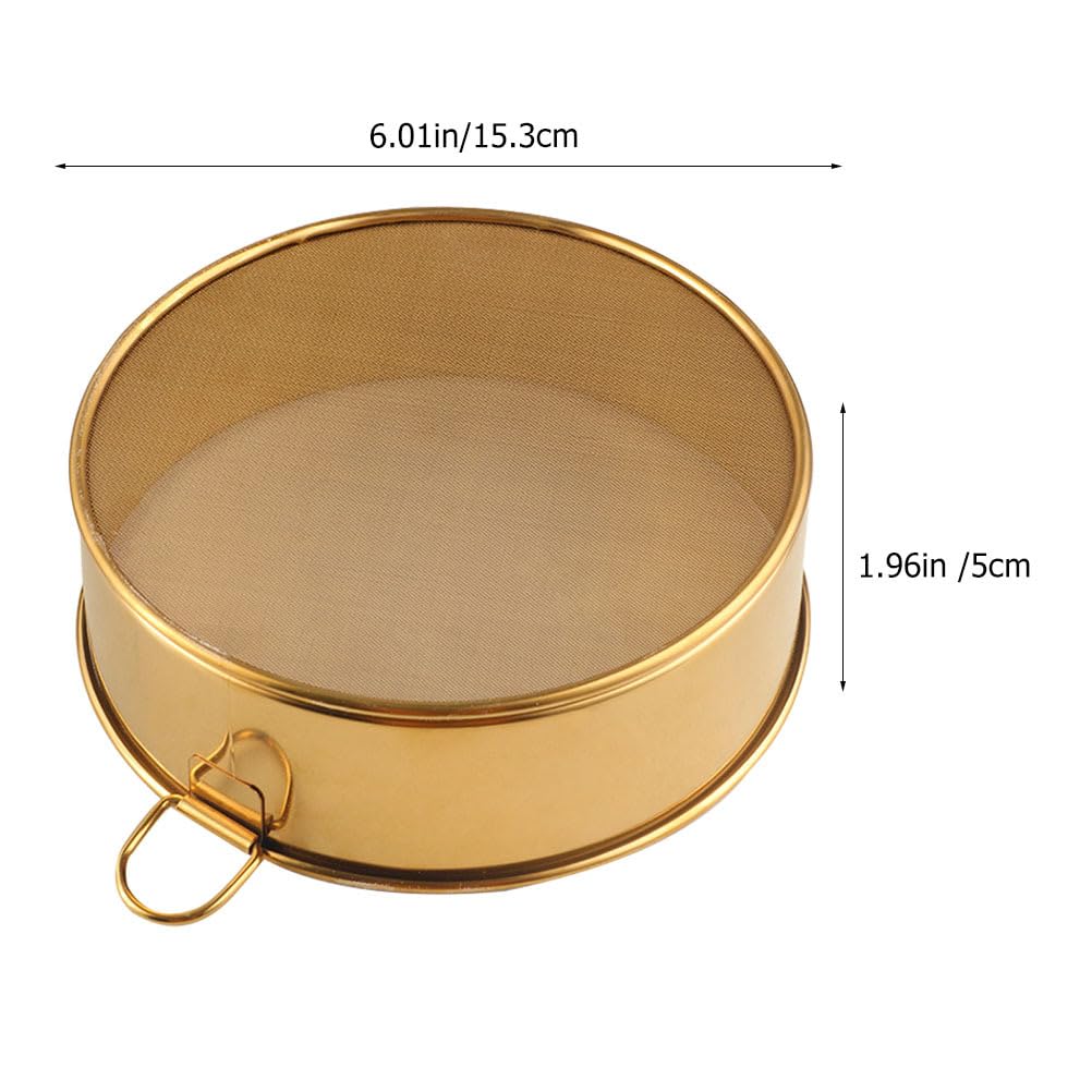 HOLIDYOYO Stainless Steel Round Flour Sifter - Golden Fine Mesh Sieve for Baking, Powdered Sugar, Cocoa, and Kitchen Use, Compact 6-Inch