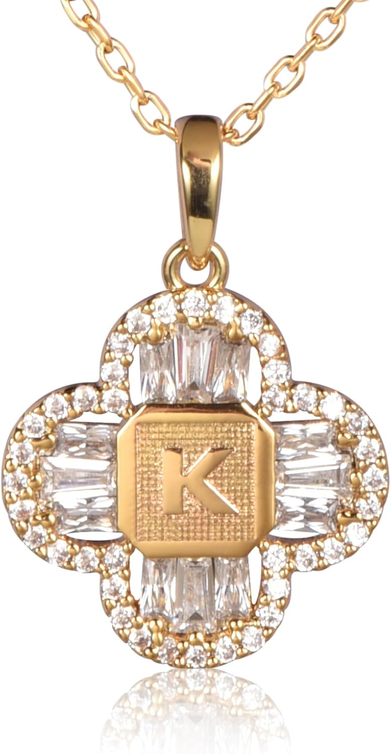 14K Gold Plated 5A Cubic Zirconia Initial Necklace for Women – Dainty Personalized A-Z Letter Pendant, Adjustable 18"+2" Chain, Gold Initial Jewelry Gift