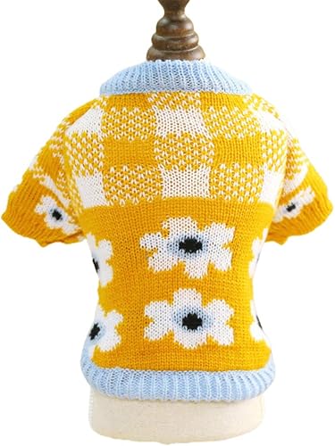 shlutesoy Perros Gatos Suéter Estampado De Flores Grilla Rayas Teddy Bichon Ropa Para Mascotas Jengibre L