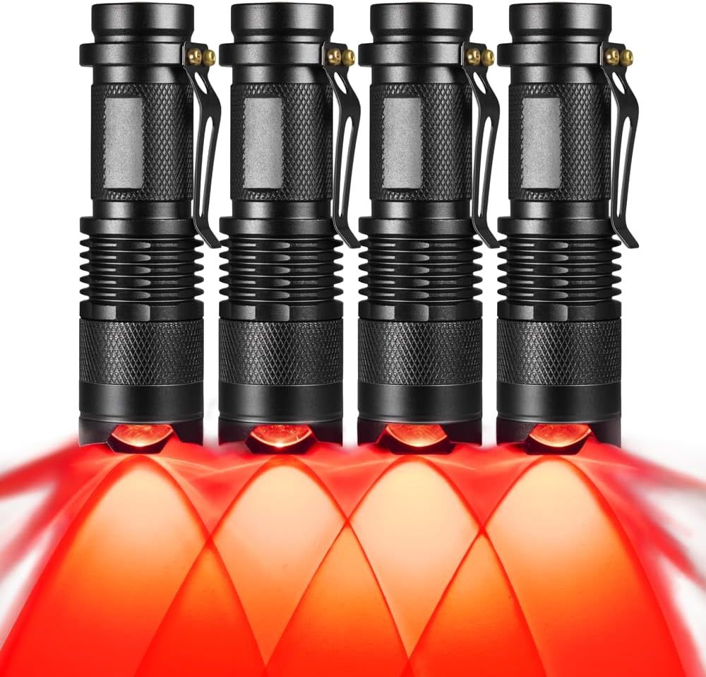 4 Pack Red Light Flashlight, 3 Modes Red LDE Flashlight Red Flashlight for Astronomy, Night Observation and Outdoor Activities