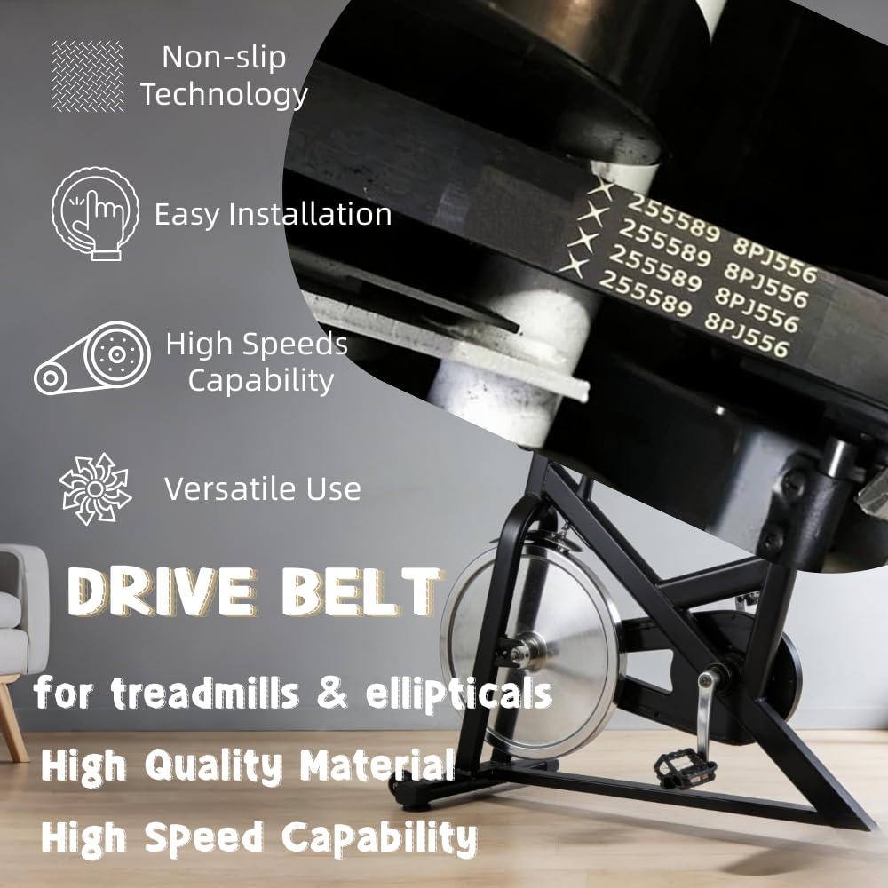 1pcs 255589 8PJ556 8ribs Treadmill Drive Belt - Part No 255589 - Compatible with Various NordicTrack, ProFrom, Reebok, Gold'sGym, Epic (Models Listed)