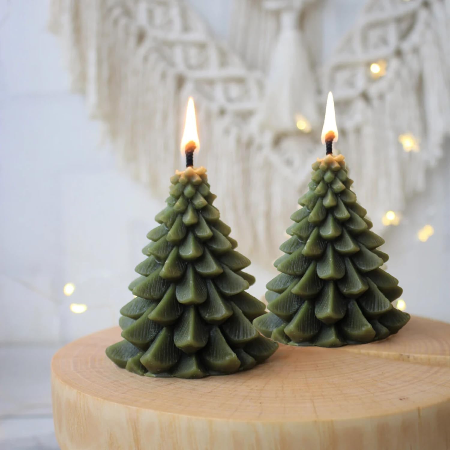 Soy Wax Christmas Tree Candle Set of 2 Evergreen Forest Scented, Candles for Christmas Party, Home Décor, Valentine's Day, and New Year Celebrations (Green)