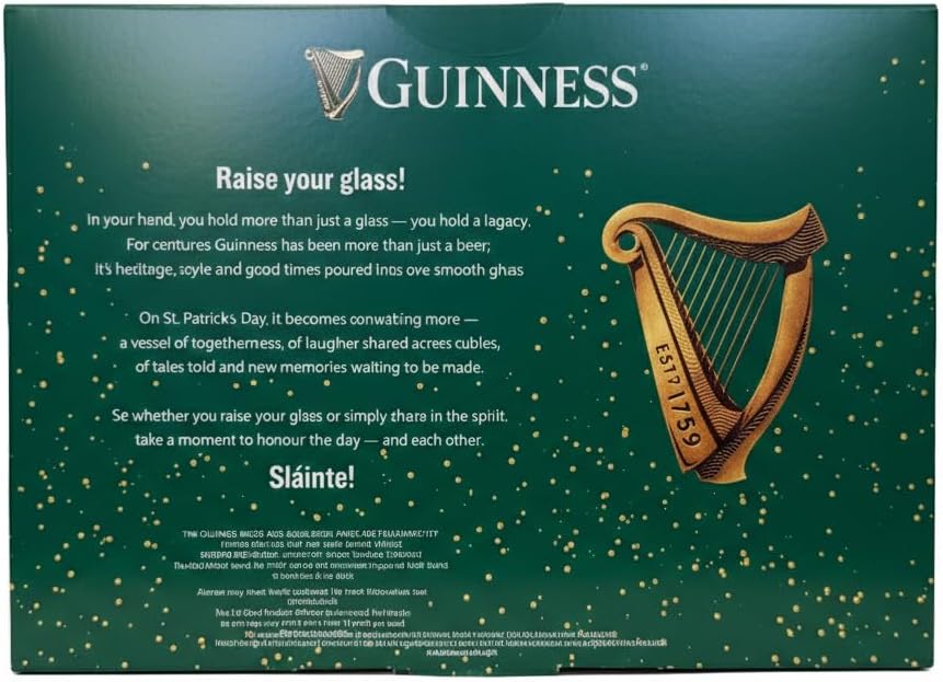 Guinness Gravity Pint Glasses 2 Pack Gift Set | 20oz Official Beer Glasses | Green Ireland Packaging | Embossed Harp Design | Ideal Gift for Beer Lovers & Home Bar