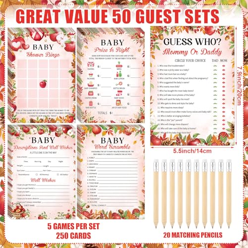 Image of Patelai 321 Pcs / 5 Set Apple of Our Eye Babyshower Bingo Game Include 50 Activity Cards 20 Pencils 1 Don't Say Baby Sign and 50 Clothespins for Boys Girls Gender Reveal Party Supplies
