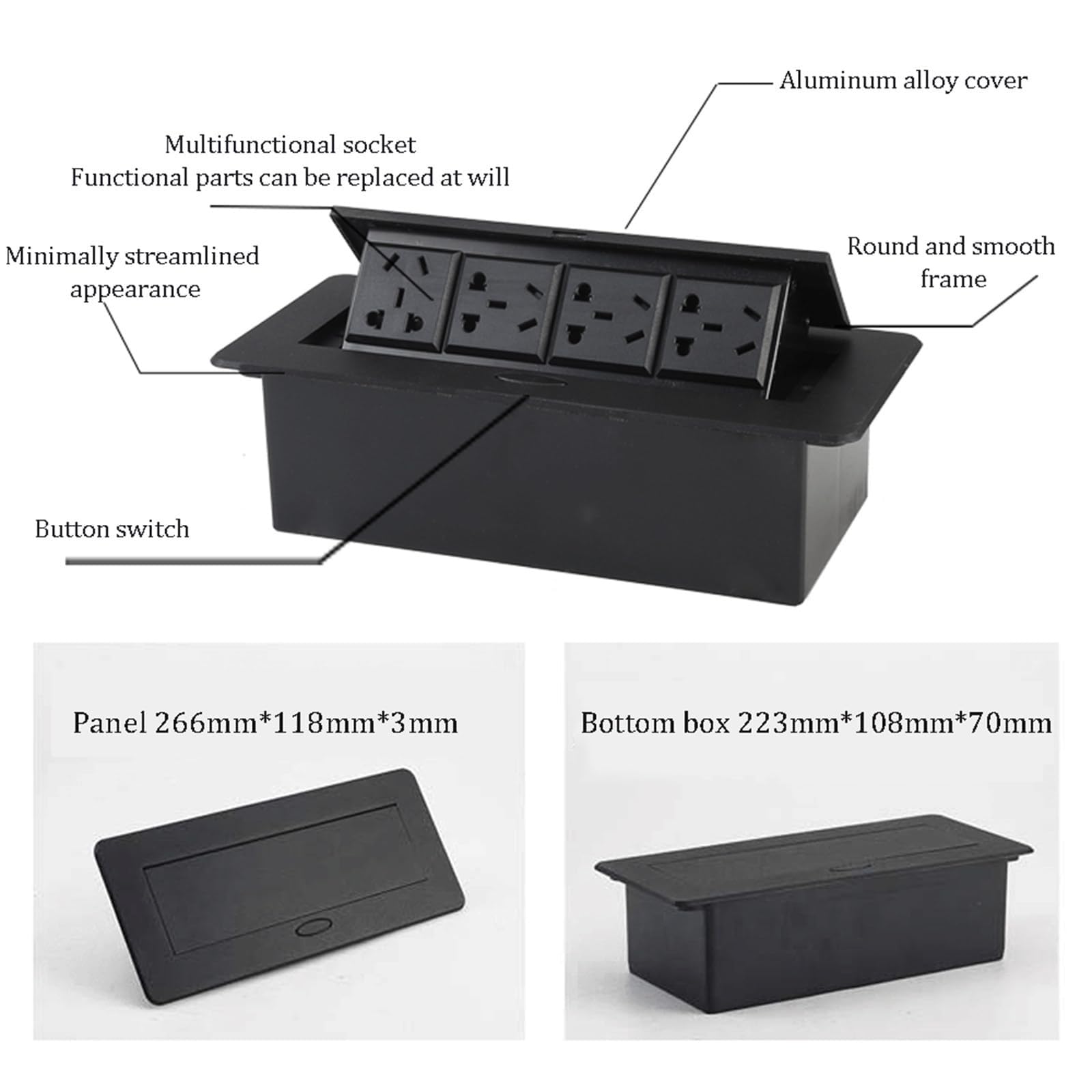 Multipresa Da Incasso A Ricarica Rapida 6 In 1, Presa Di Corrente Pop-up Per Mobili Con 2 Spine CA, 2 USB E 2 Di Rete, Hub Di Alimentazione Da Scrivania, Per Sale Conferenze(Nero)