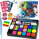 【15Pintura Facial + 1 barra arcoiris】- Nuestros Pinturas Cara son de colores brillantes y están disponibles en 17 colores, las áreas blancas y negras son más grandes. Ya no necesita preocuparse por el blanco y negro, se pueden combinar barras de arco iris adicionales y tres colores al mismo tiempo para crear patrones más únicos y diferenciarte de la multitud.