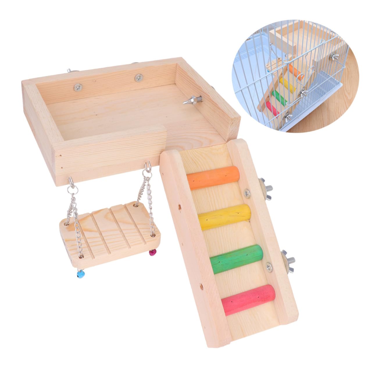 Jouet Échelle en Bois pour Hamster et Oiseau Balançoire, Ensemble 3 Pièces pour Exercice et Équilibre la Cage