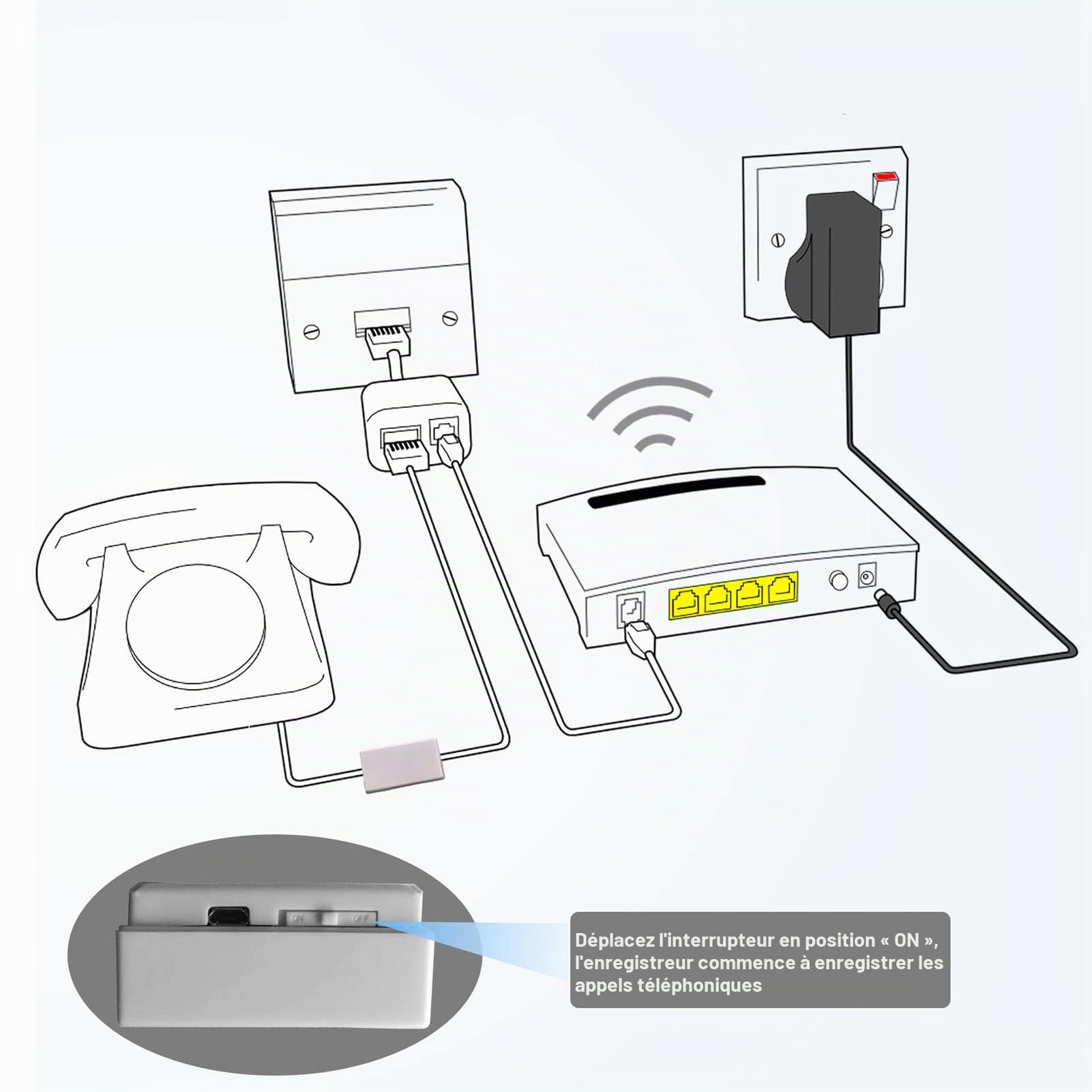 Enregistreur Téléphonique USB, Mini Enregistreur Automatique D'appels Téléphoniques Fixes de 32 Go, Dispositif D'enregistrement Téléphonique RJ11 pour les Lignes Fixes Analogiques/IP/numériques du Bur