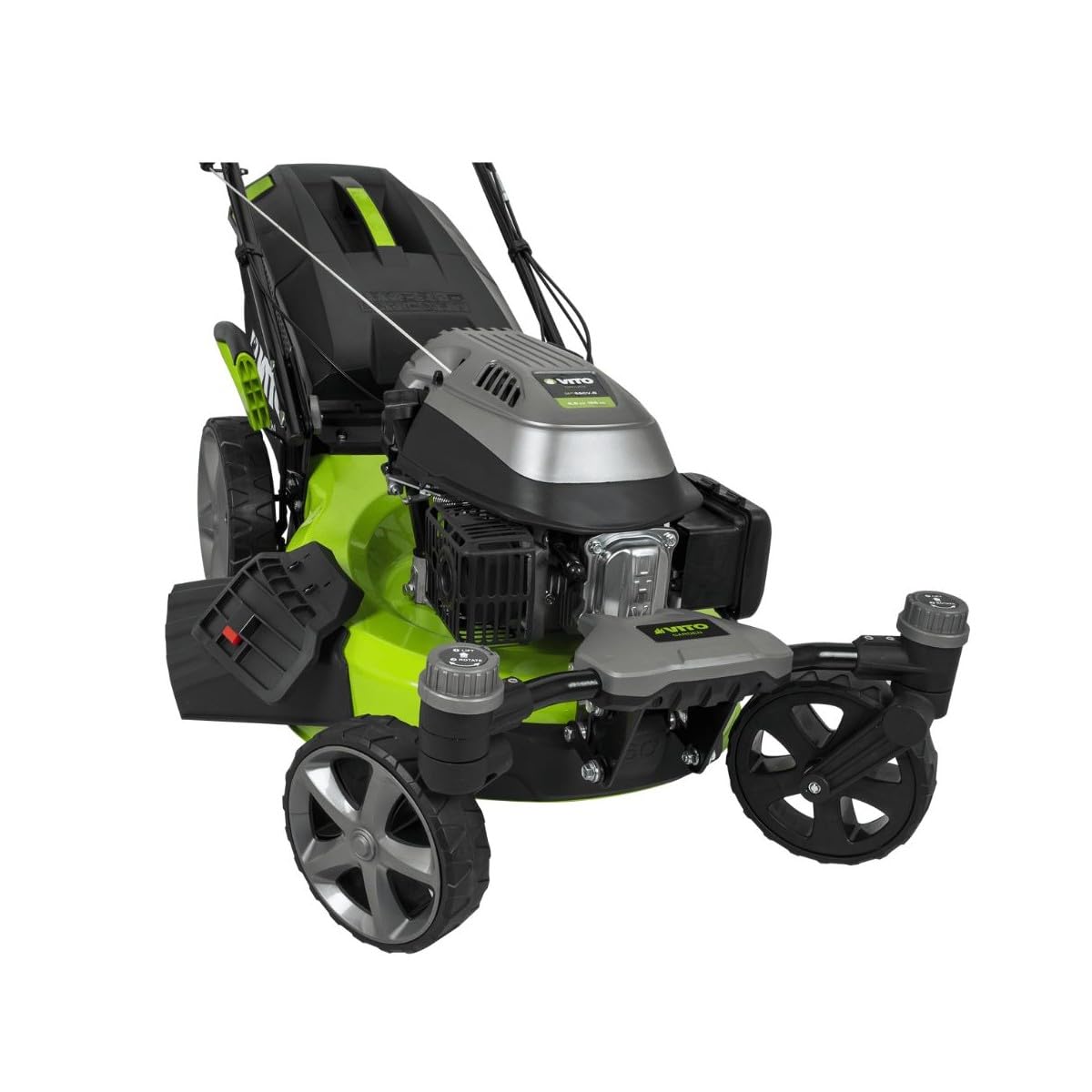 VITO - Cortacésped térmico de gasolina profesional 6,5 CV 196 cm³ - Ruedas delanteras giratorias 508 mm 6 alturas (25-75 mm) Mulching Eyección Lateral/Trasera Superficie 2000 m²