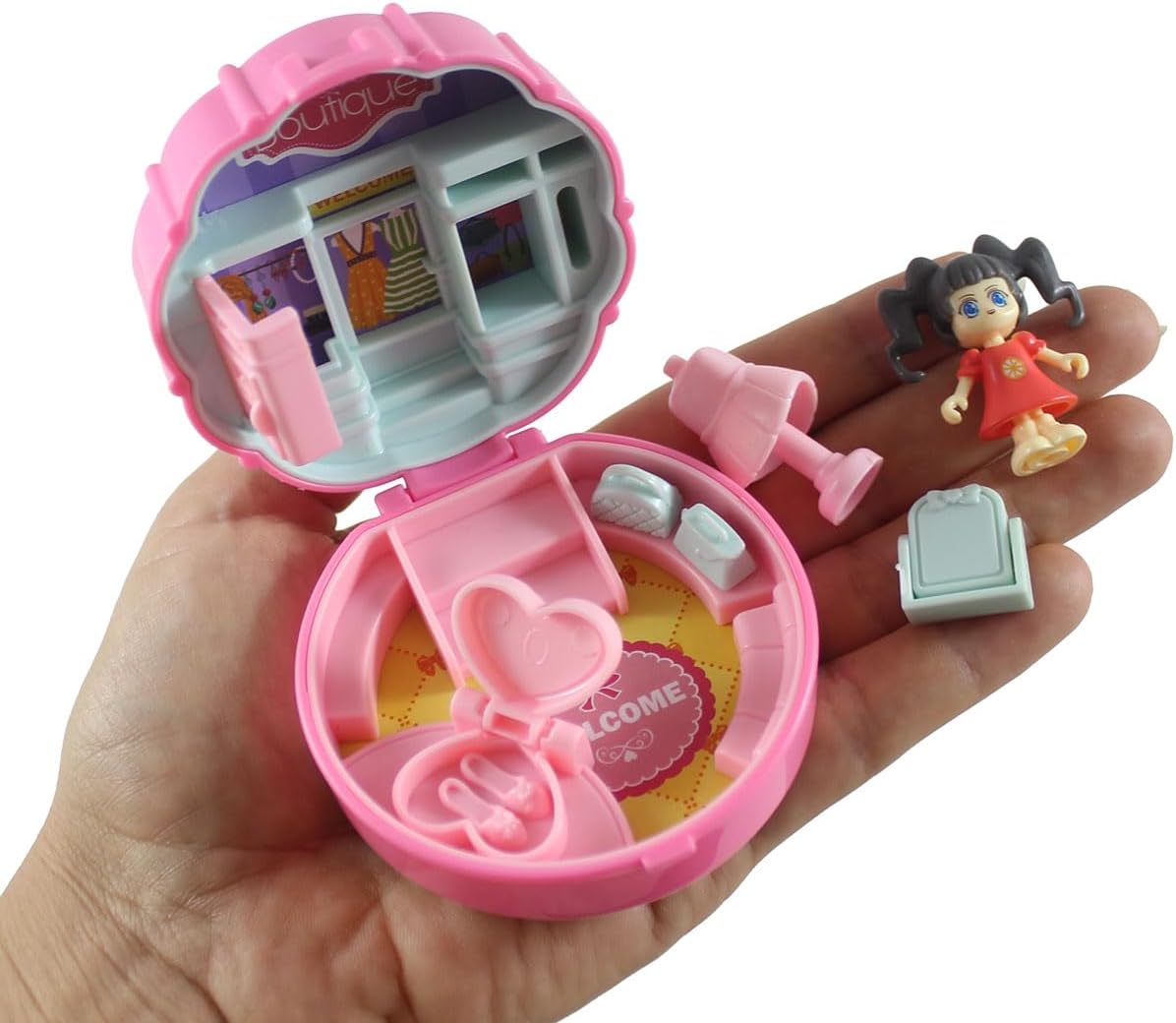 1 Random Pocket Size Mini Doll Playset - Folding Compact Doll House with Tiny Doll and Accessories - Travel Toy (1 Blind Bag)