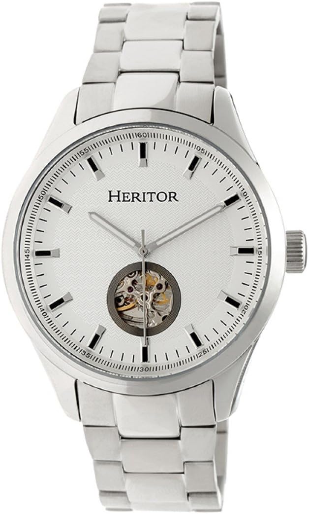HERITOR Automatic Crew Semi-Skeleton Bracelet Watch - Silver