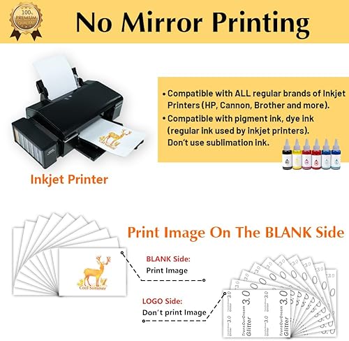 Miniatura 6 de TransOurDream TOD-GL3-20 - Papel de transferencia de calor con purpurina 3.0 para impresora de inyección de tinta (20 hojas, 8.5 x 11 pulgadas),