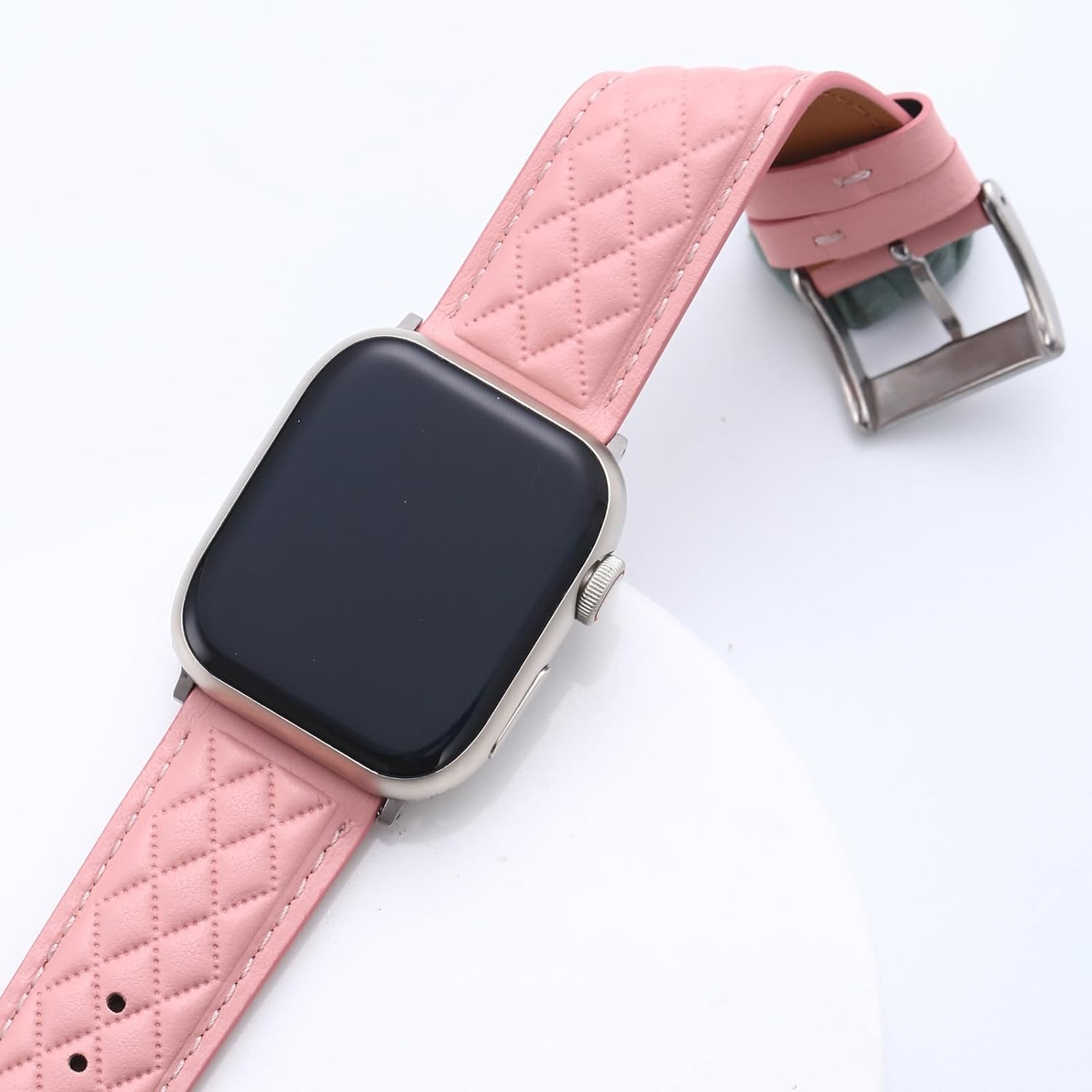 Top-Grain Genuine Leather Band Compatible with Apple Watch 38mm 40mm 41mm 42mm 44mm 45mm 46mm 49mm Women Men, Diamond-quilted Soft Leather Strap for iWatch Ultra/SE/Series 11 10 9 8 7 6 5 4 3 2 1