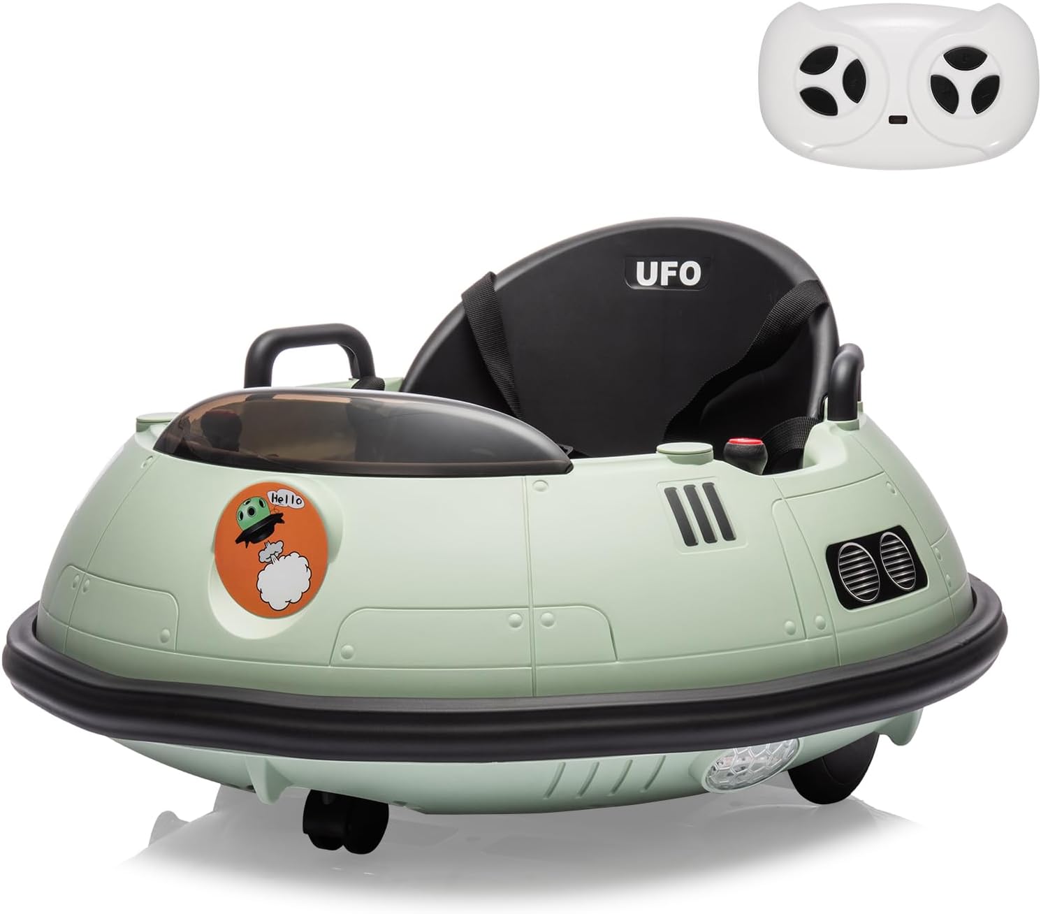 GarveeLife 12V Kids Ride On Bumper Car, Electric Bumper Car Ride On Toy for Toddlers with Remote Control, 360 Degree Spin, LED Lights, Safety Belt, Music, Green