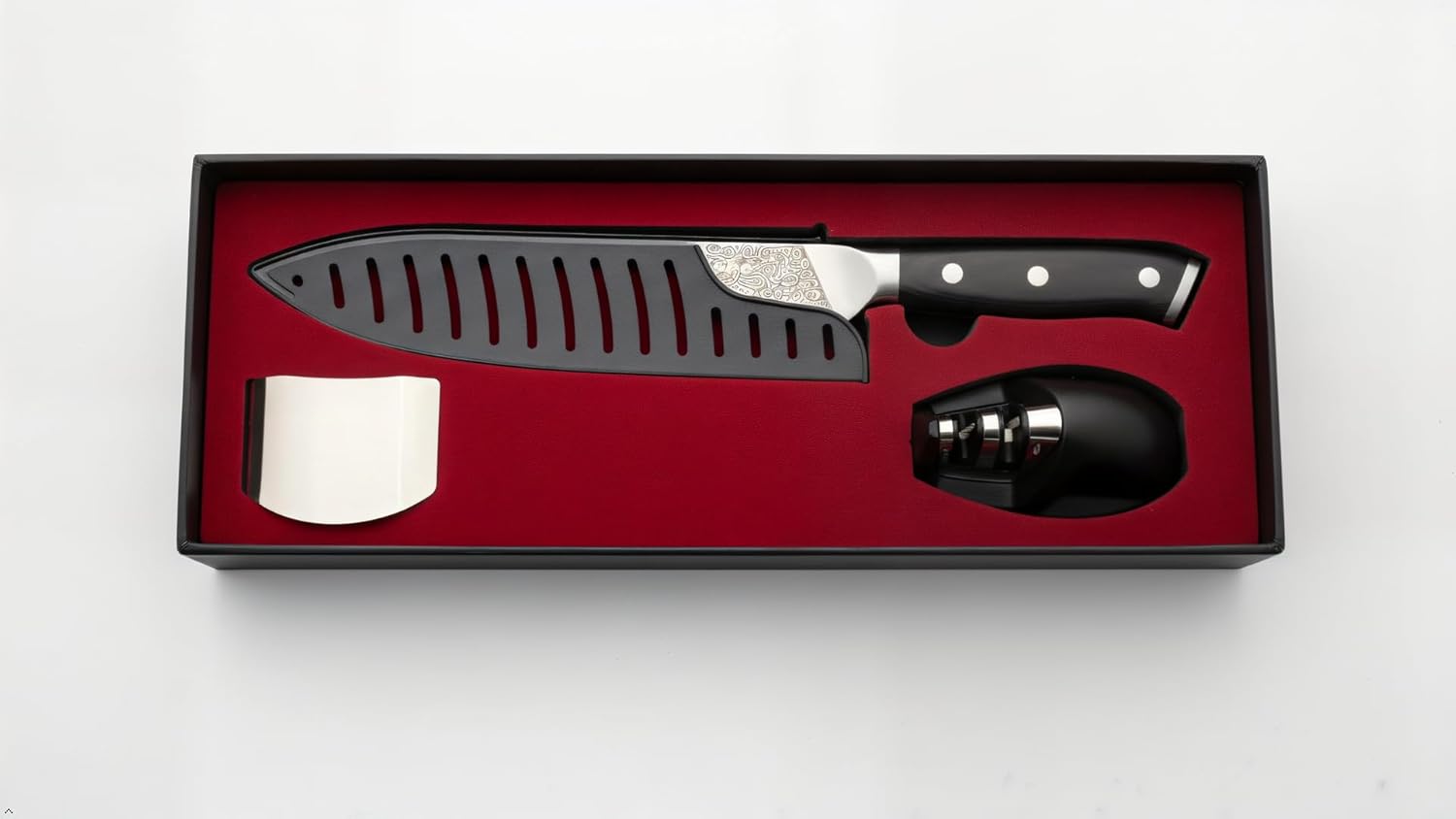 8 Inch Chef's Knife, High Carbon Stainless Steel Kitchen Knife with Sharpener & Finger Guard, Professional Sharp Cooking Knife for Home & Meat Cutting, with Ergonomic wood Handle and Gift Box