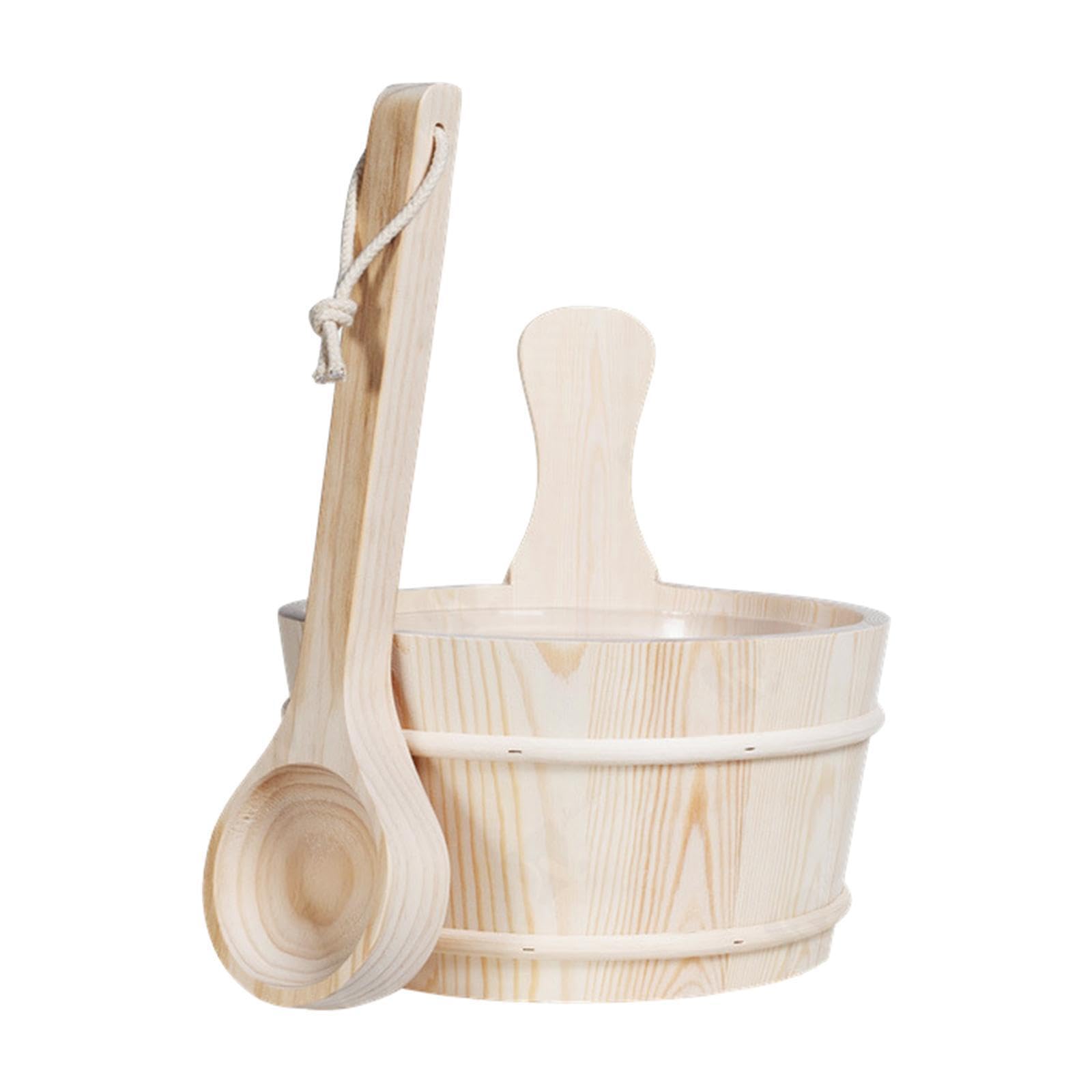 Kit práctico de cubo y cucharón para sauna. Elementos esenciales para el baño bellamente elaborados para un retiro relajante. El color y la textura pueden variar.