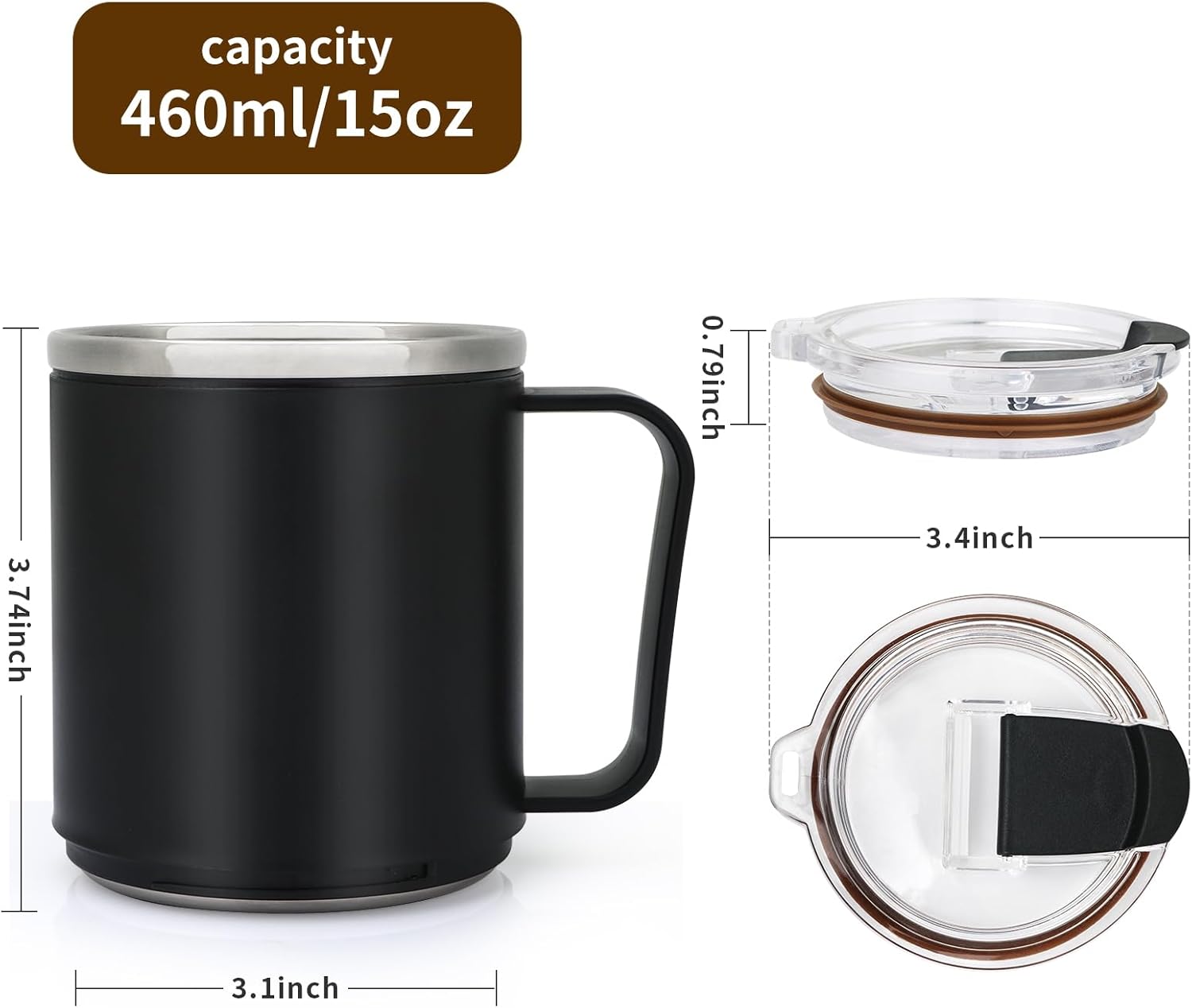 VOBAGA 15oz Stainless Steel Coffee Mug with Flat bottom and Handle, Work with Coffee Warmer for Rapid Heating Coffee, Tea and Milk Office Desk Accessories Black - Image 3