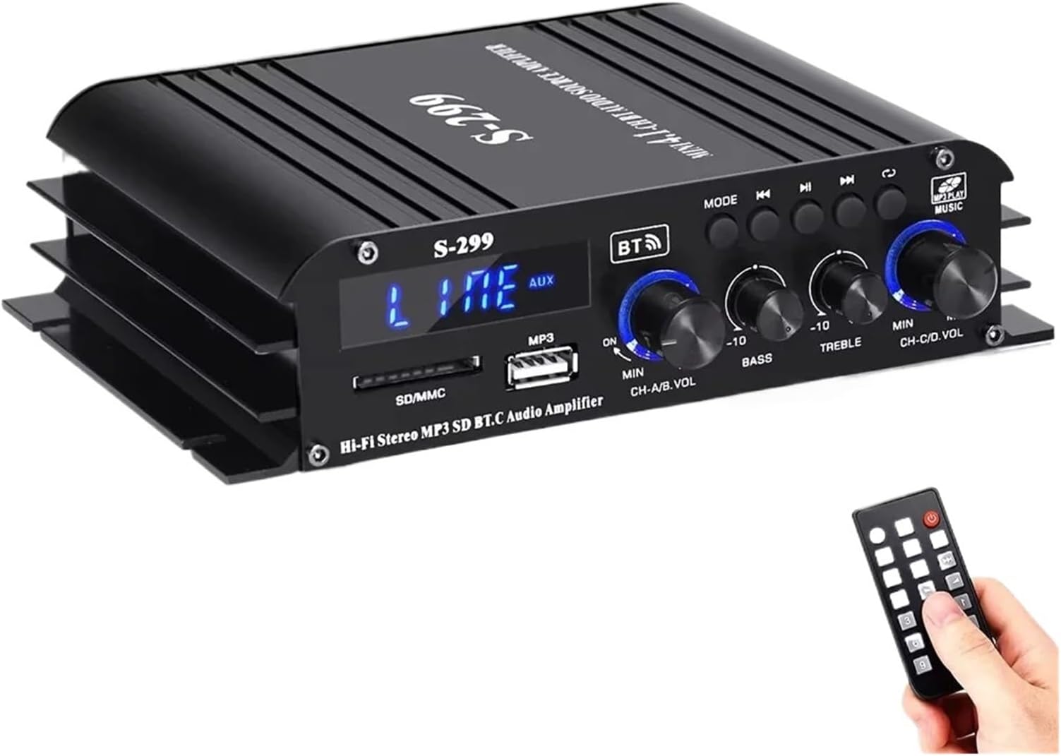 Amplifier S-299 Digital Power Amplifier 4.1 Channel Bluetooth 5.0 Home/Car Wireless Audio Amplifier Receiver USB/SD AUX