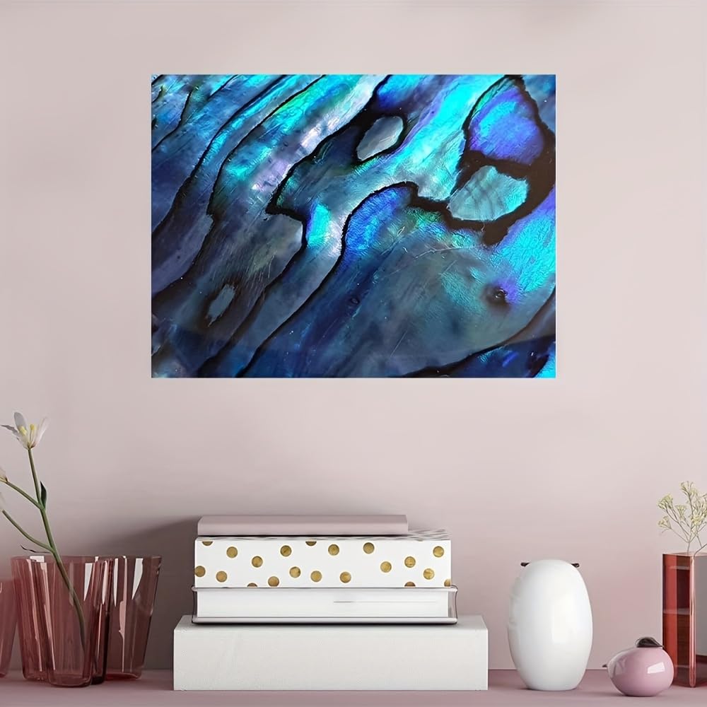 VCBNUGH Decorazione da parete con conchiglie di Paua, stampa su tela con abalone blu, arte con texture ispirata all'oceano, dipinto astratto moderno (30x40 cm/con cornice)