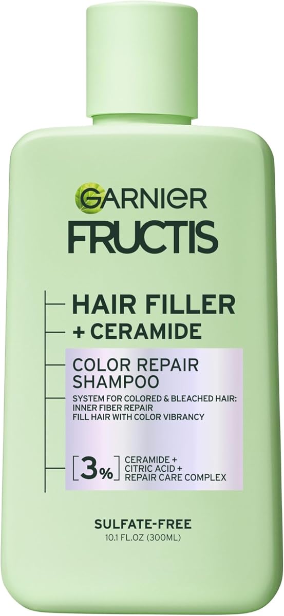 Garnier Fructis Hair Filler Champú reparador de color con ceramida, champú suavizante y sin sulfato para cabello teñido y decolorado, 10.1 onzas líquidas, 1 unidad