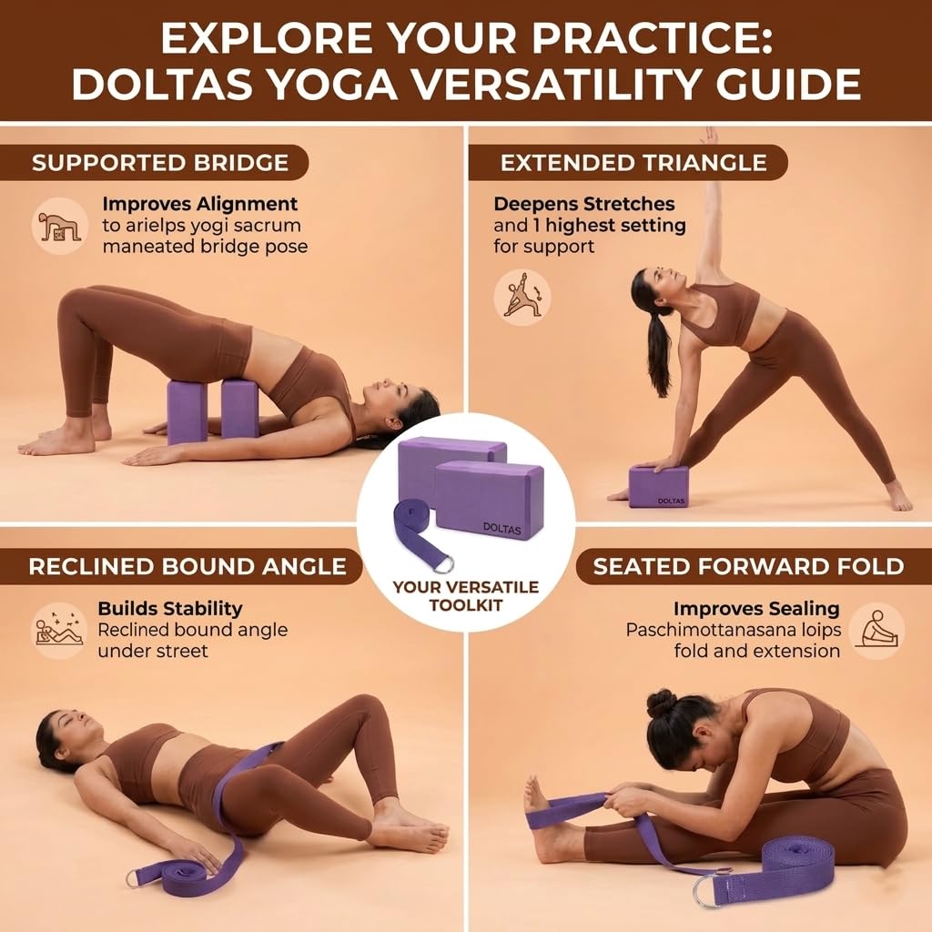 Doltas Yoga Blocks Set - Foam Blocks & Strap -3