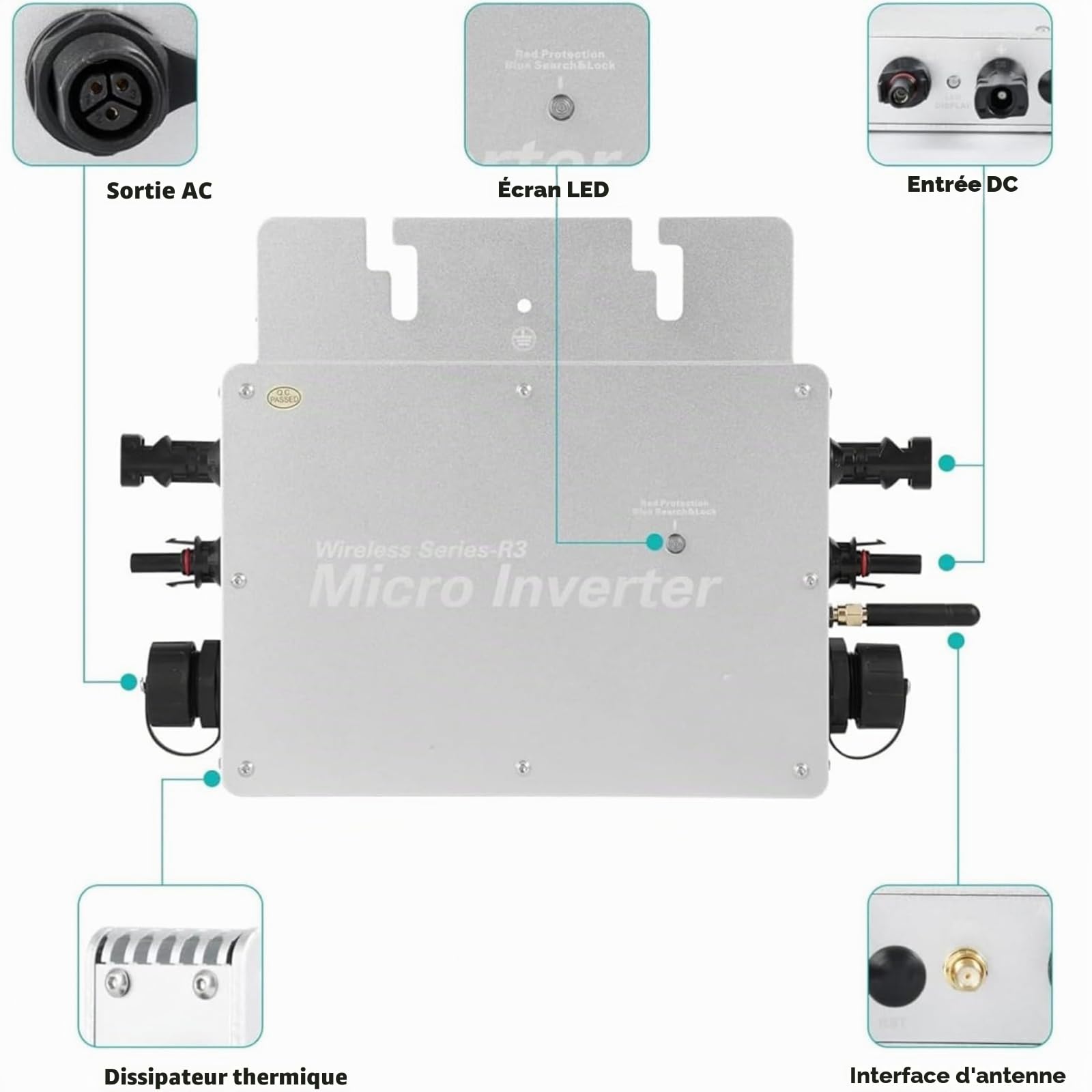Onduleur 300 W/600 W/1200 W, micro onduleur solaire étanche IP65, puissance de balcon 90-160 VAC, mode d'empilage couplé au réseau
