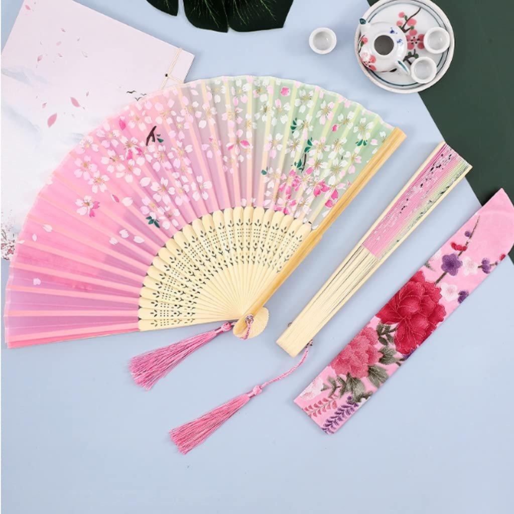 Abanico de mano Plegable Paquete de 2 Abanicos de mano con borlas, Abanico plegable de estilo antiguo Hanfu, Abanico de bambú pequeño plegable portátil Abanico plegable de mano chino (Color : E) (F)