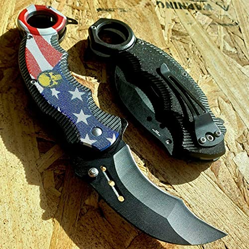 7.7" Open Folding Pocket Knife Karambit American Flag Skull Outdoor Survival Hunting Knife For Camping By Survival Steel #TOP2