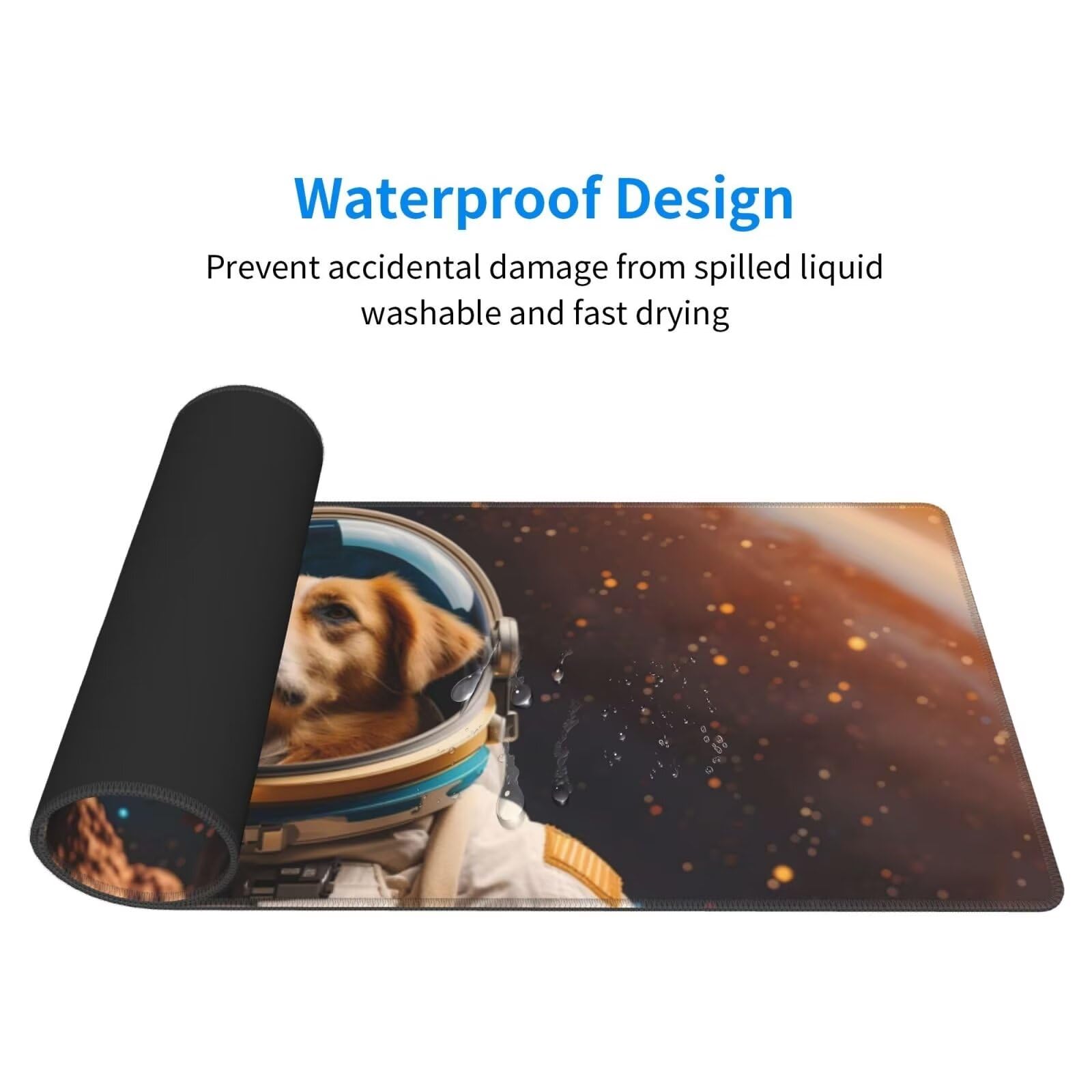 Tappetino Mouse, Tappetino Mouse Gaming Grande XXL 1500x800x3mm Tappetino Scrivania Mouse Pad, Base in Gomma Antiscivolo, Bordi Cuciti,Lavabile, Mousepad per Ufficio e Gaming (Space Dog) R-736
