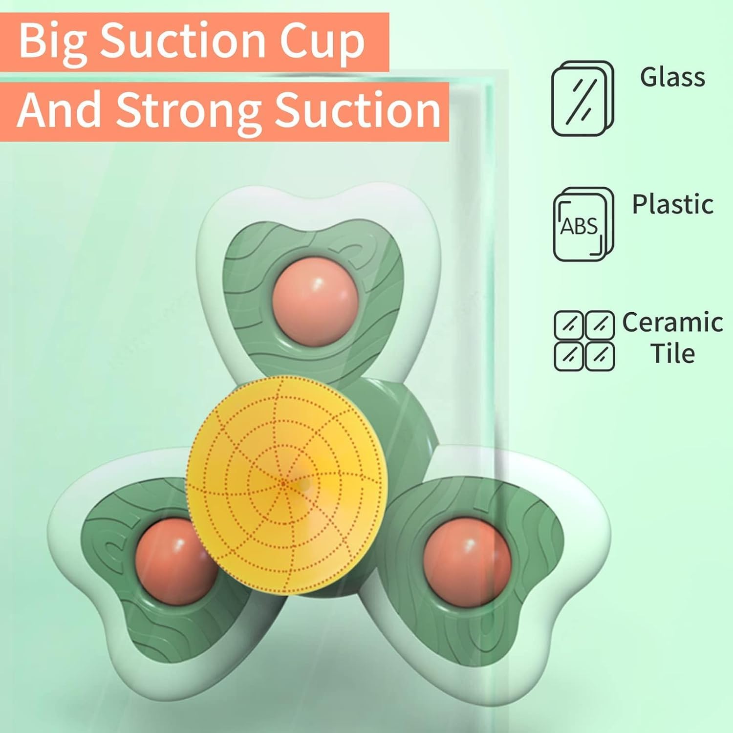 Cable World Baby Bath Toys for Kids - 3 PCS Big Size Silicon Suction Cup Bath Toy for Baby Boys Girls, Waterproof Suction Cup Top Rotating Montessori Learning Toy Sticks to Smooth Surface Big Size 3