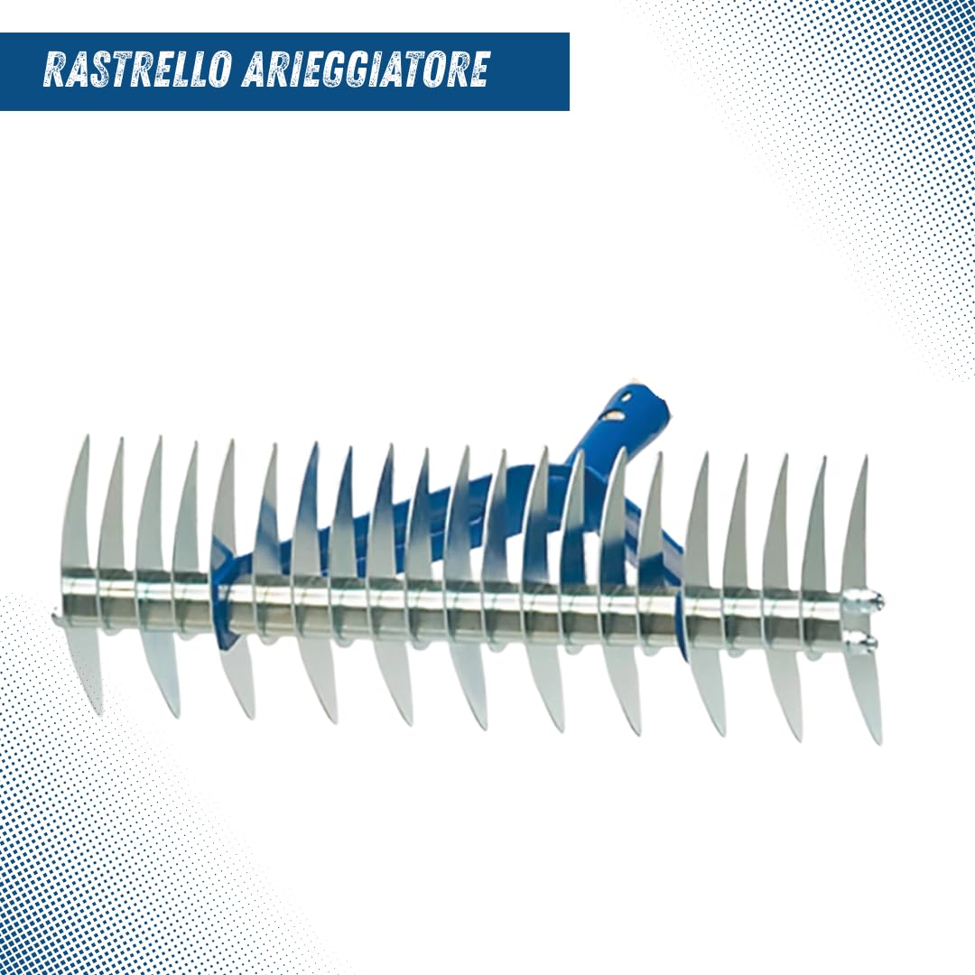 Rastrello Sarchiatore in Acciaio Zincato 32 Denti – 37x13x25 cm – Arieggiatore Manuale per Prato, Attrezzo Professionale per Giardinaggio, Orto, Togli Erbacce, Accessorio Scarificatore (C/MANICO)
