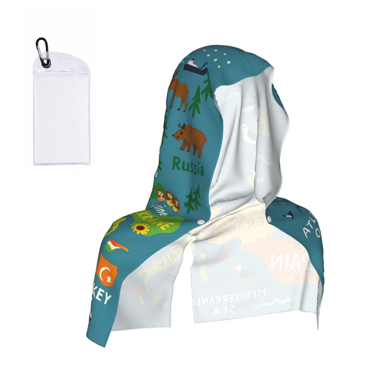 DUWAA Europe Map With Colorful Print Cooling Hooded Sports Towel, 30×60cm Quick Drying Summer Cool Head Wrap For Neck And Face