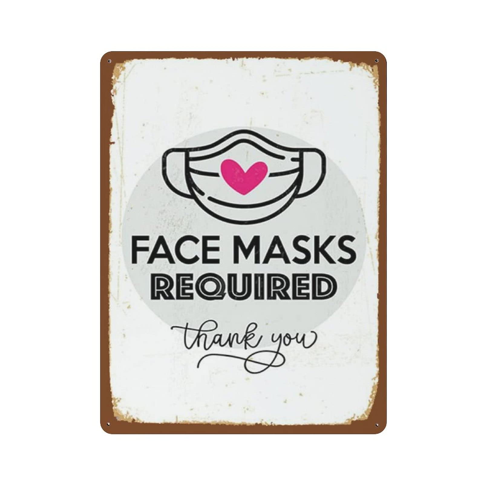Metal Tin Sign Face Covering Required Thank You Vintage Tin Poster Metal Sign Wall Decoration Country Kitchen Home Garage Decor 16"x12"