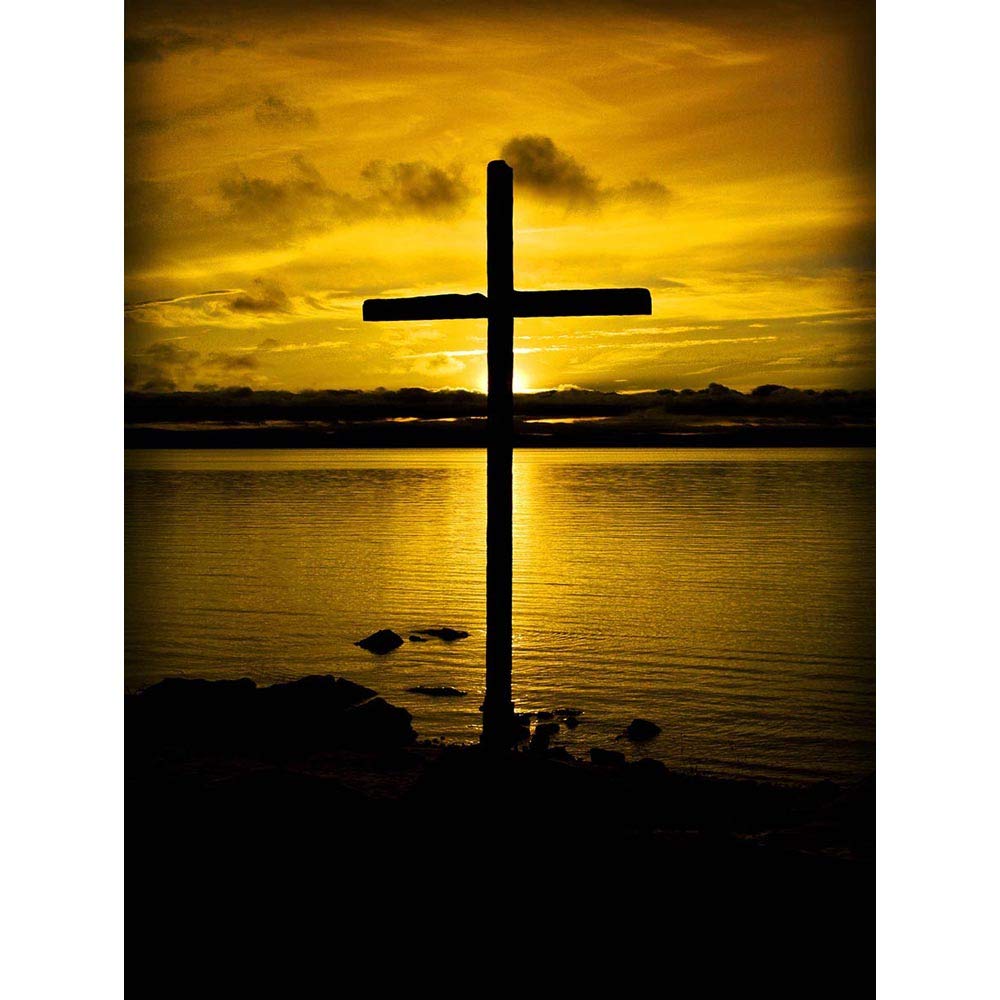 Wee Blue Coo Photography Landscape Cross Sunset Gold Silhouette Art Print Poster Wall Decor 12X16 Inch