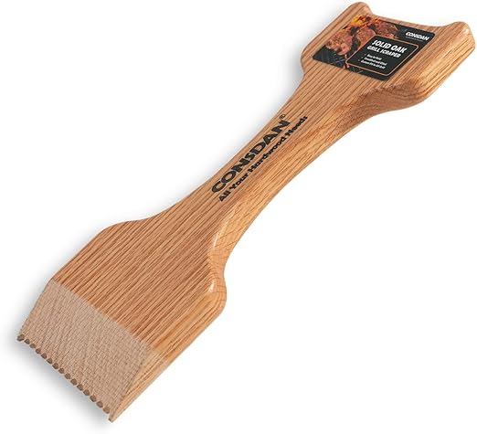 CONSDAN Wood Grill Scraper, Soild Oak Wooden Grill Brush, Grill Scraper for Outdoor Grill, Bristle Free Grill Scrapers, Grill Grate Cleaner Safe Wood Grill Brusher