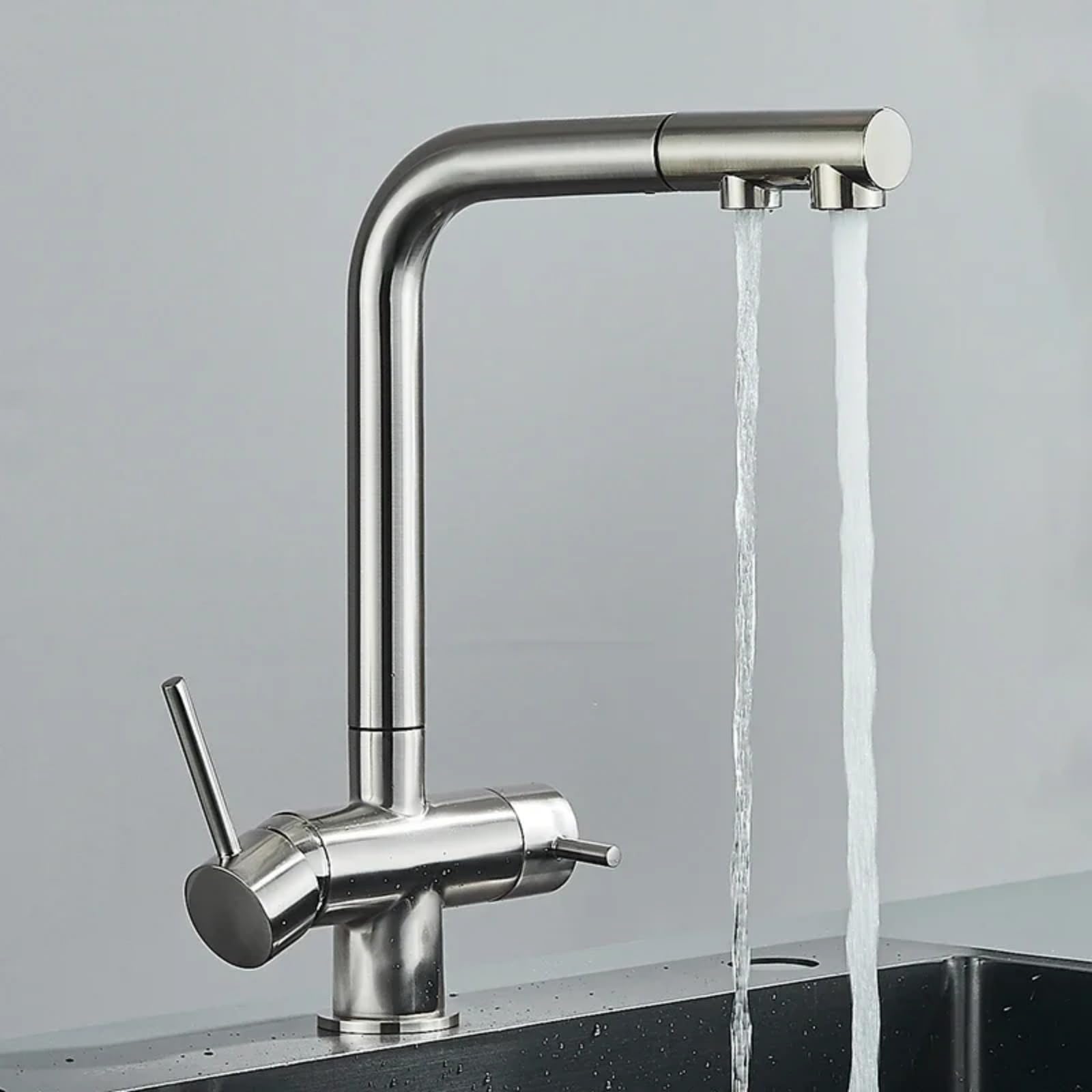 Zqfhsx Nickel Upgrade Brass Pull Out Kitchen Faucet - 360° Rotation Dual Sprayer Drinking Water Tap For Vessel Sink Filtered Purifier Mixer
