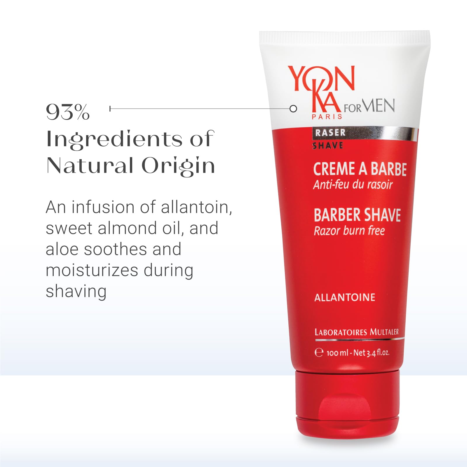 Yon-ka Men's Barber Shave Cream | Razor Burn Free Shaving Cream | Patchouli & Peppermint | Soothes Sensitive Skin | Allantoin & Vitamin B5 | for Thick Beards & Smooth Shaves | 3.4 fl oz