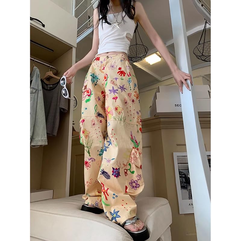 Women's Cargo Jogger High Waisted Wide Leg Pants Casual Print Cargo Trousers Y2K Pants4