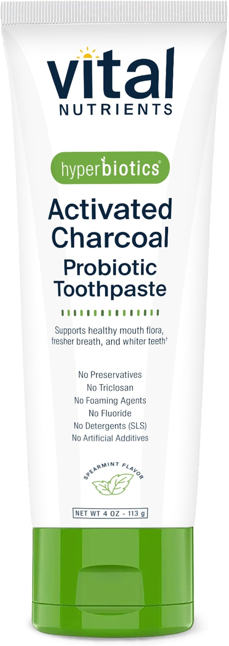Vital Nutrients Hyperbiotics Activated Charcoal Probiotic Toothpaste | Fluoride Free Toothpaste with Oral Probiotics | Supports Healthy Mouth Flora, Fresher Breath, Teeth Whitening* | Vegan | 4 oz