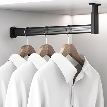 Top Mounting Closet Rod, L Shape Wardrobe Rod with Adjustable Hanging Base & Flange, 20 40 60 80 Cm Garment Organizer for Balcony Bedroom Laundryroom Changing RoomBlack,40cm/15.7in