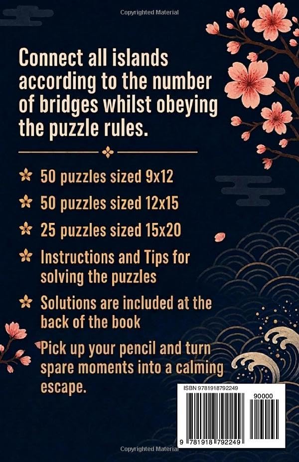 Hashi Bridges Puzzle Book: 125 Hashiwokakero Logic Puzzles for Adults image 3