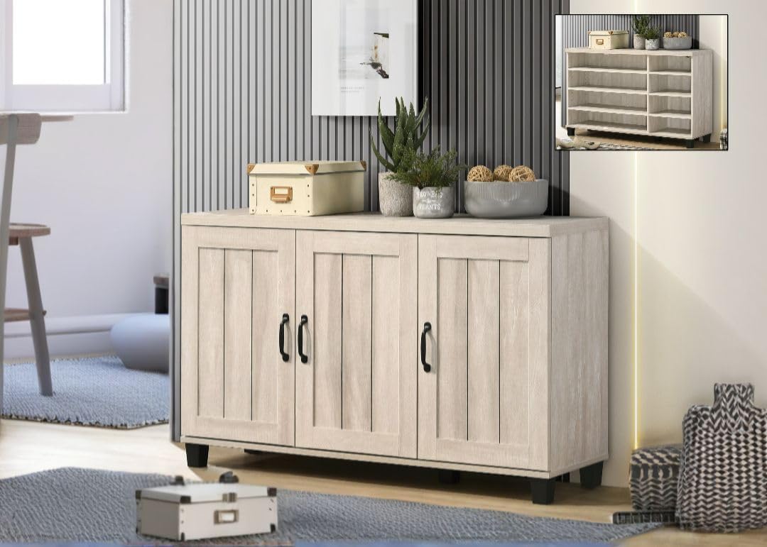 NicBex Wooden Shoe Storage Cabinet with 3-Door, Shoe Rack Storage Organizer,Narrow Freestanding Shoes Organizer Cabinet for Closet Hallway Bedroom Entryway,Light Gray