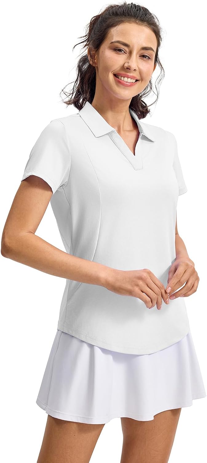 YSENTO Womens Golf Apparel Shirts Clothes V-Neck Tops Collared UPF 50+ Dry Fit Short Sleeve Tennis Polo Shirts