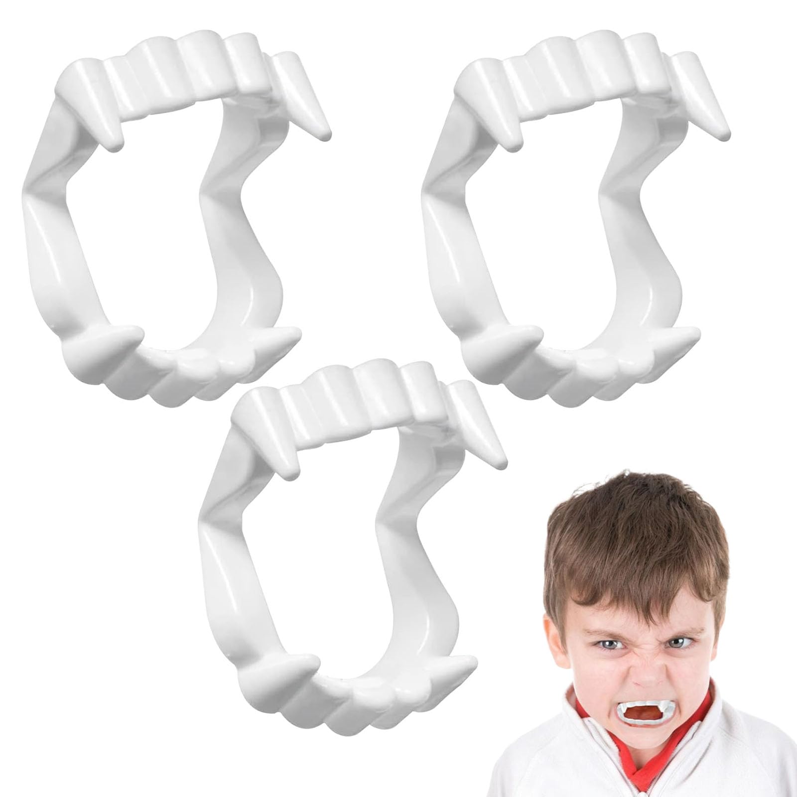 AYZDJ 3 PCS Vampire Teeth, Realistic Looking Fake Fangs for Halloween Cosplay & Costume Party Props