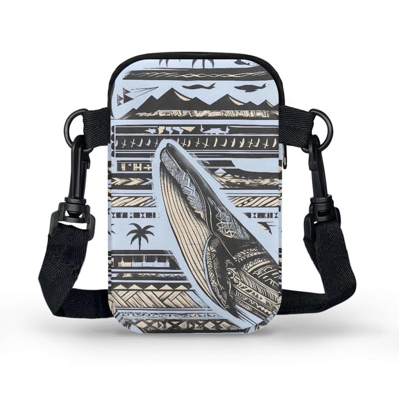 Image of Hawaiian Tribal Small Crossbody Bags for Women Cell Phone Bag Purse, Sea Turtle Zipper Sling Purses Shoulder Bag