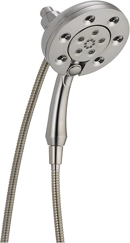 Miniatura 1 de Delta Faucet 4-Spray In2ition - Cabezal de ducha doble 2 en 1 con rociador de mano, cabezal de ducha de níquel cepillado H2Okinetic con manguera,