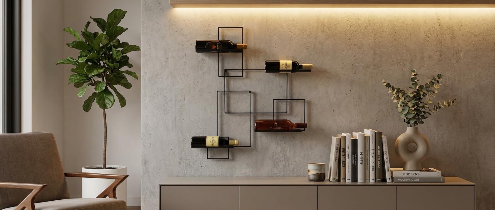 DanDiBo Portabottiglie da Parete Metallo Nero Black Line Scaffale Portabottiglie Porta Vino Portabottiglie Wine Rack
