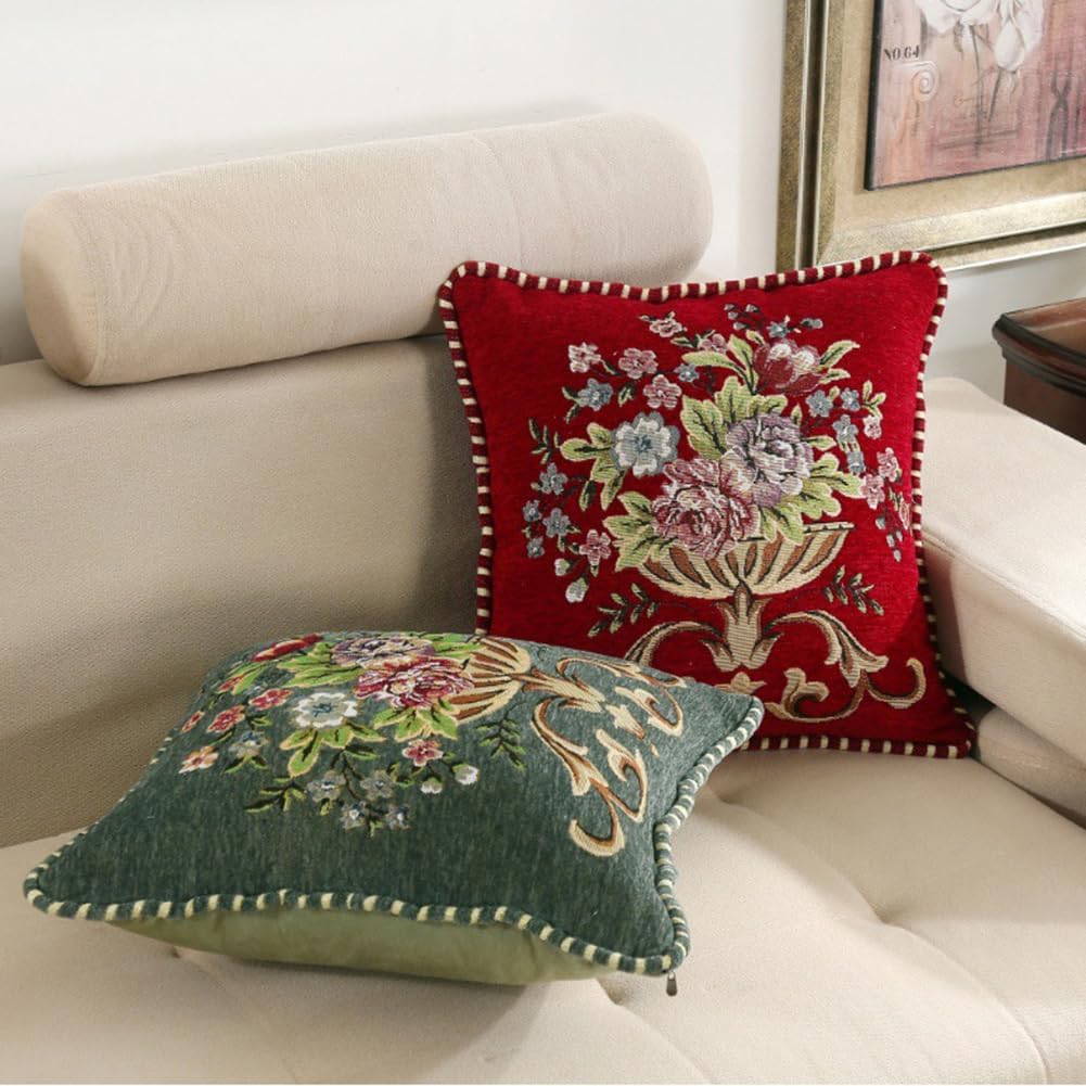 Set of 2 Green 18x18 in Vintage Embroidered Throw Pillow Covers for Sofa Cushion, Decorations Indoor Pillow Covers for Livingroom,Bedroom - Image 8