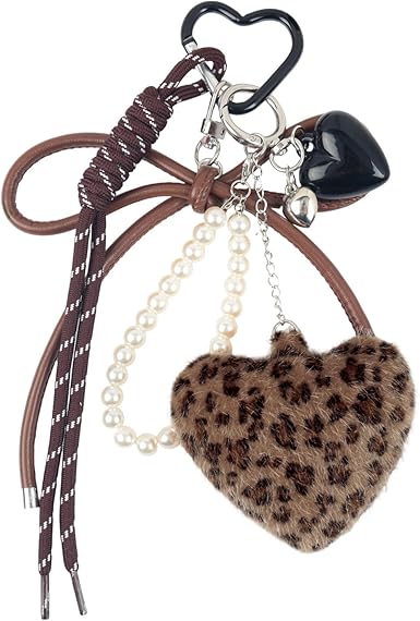 Guqqeuc Portachiavi a forma di cuore con stampa leopardata per chiavi