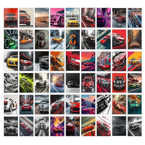 Image of Wallgasm Paper Vintage And Modern Cars Poster Set - Set Of 54, 4 X 6 Inches | Collage Kit | Posters For Room, Office Decor And Dorm Room Decor | Car Poster | Car Aesthetic